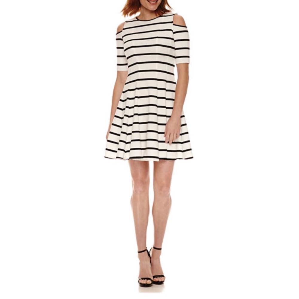 Cold Shoulder Elbow Sleeve Fit & Flare Dress